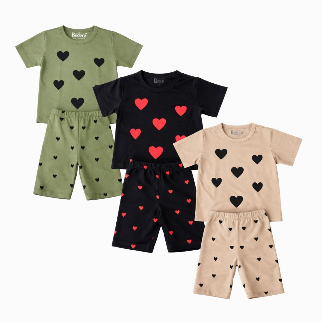 Conjunto Infantil Menina Coração Blusa Short Verão Roupa Confortável