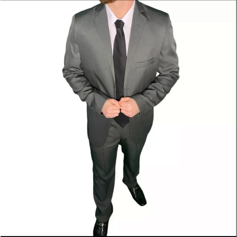 Terno Social Masculino Oxford Chumbo / Grafite Slim - Top Ternos