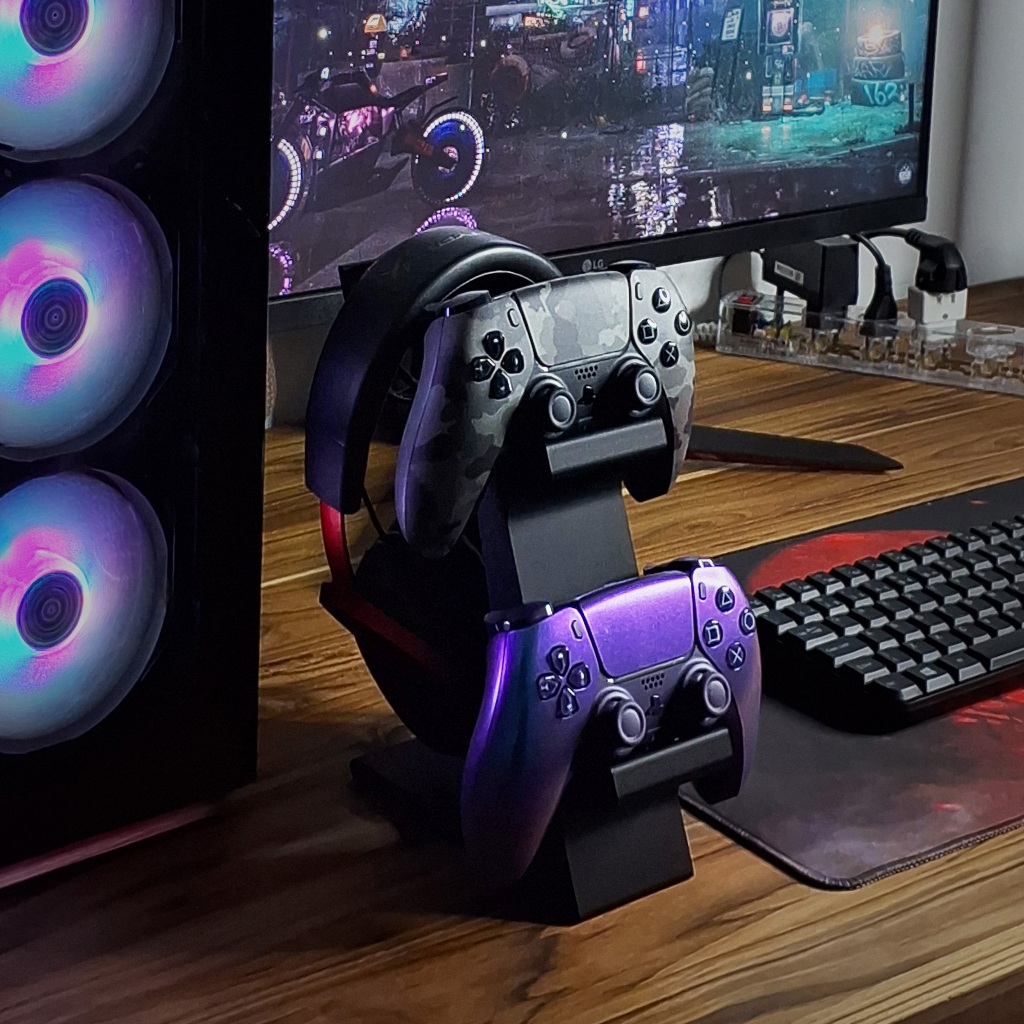 Suporte Gamer preto para 2 controles e headset