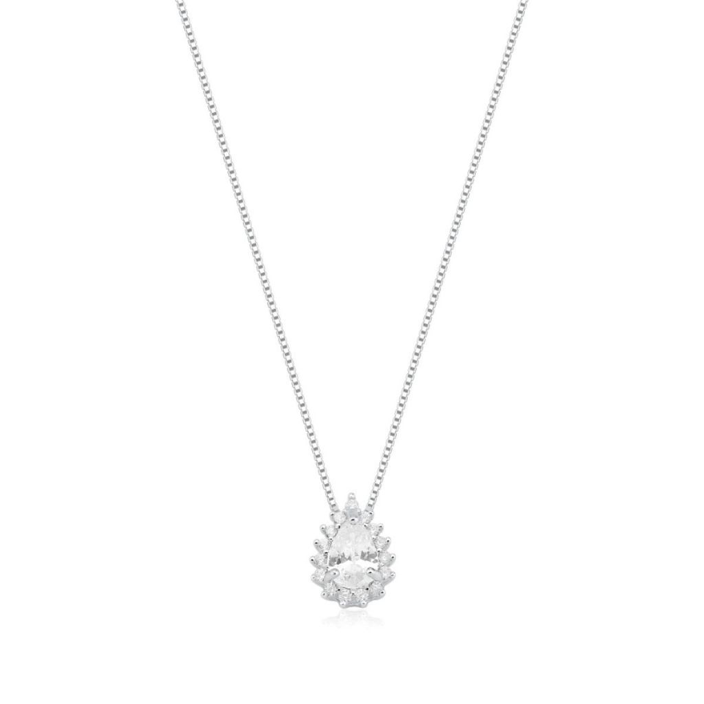 Colar Ponto de Luz Gota Cravejada em Prata 925