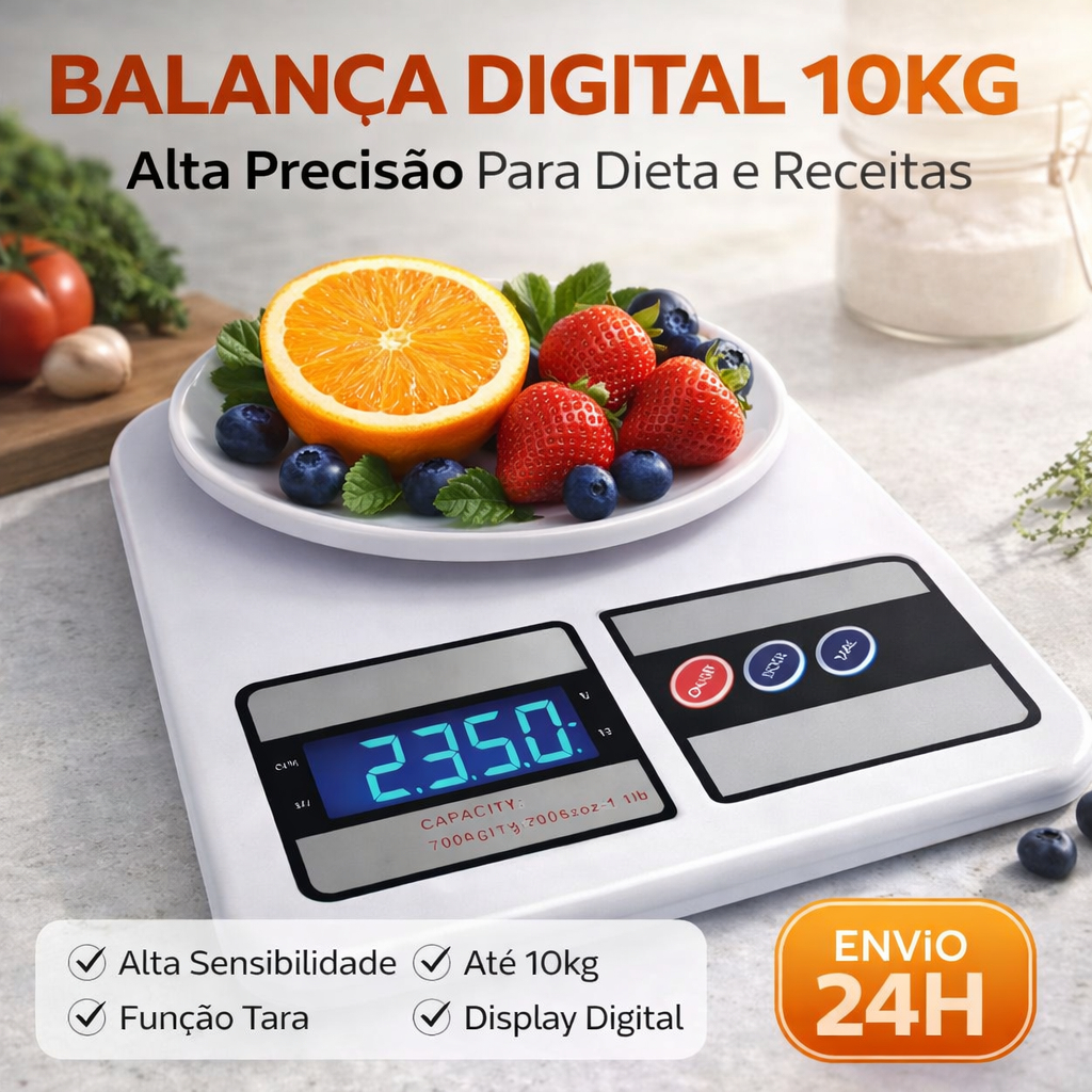 Balança Alta Precisão Cozinha Uso Domestico Eletrônica Capacidade máxima 1g a 10Kg Nutrição Dieta