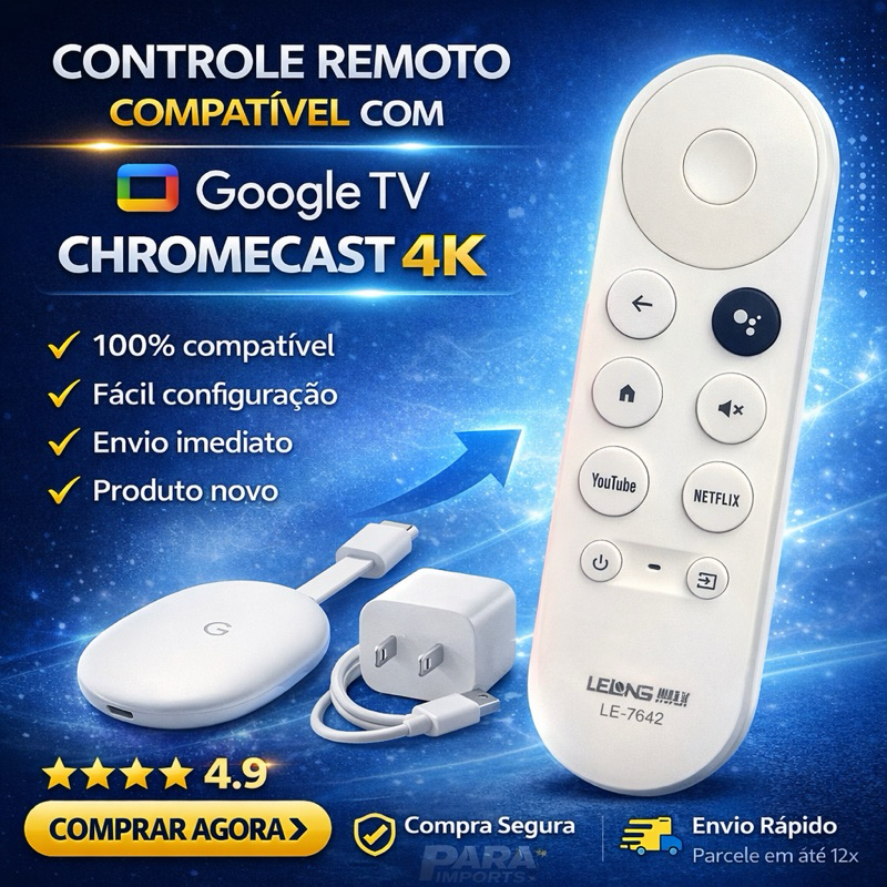 Controle Remoto para Chromecast 4K Google TV com Comando de Voz