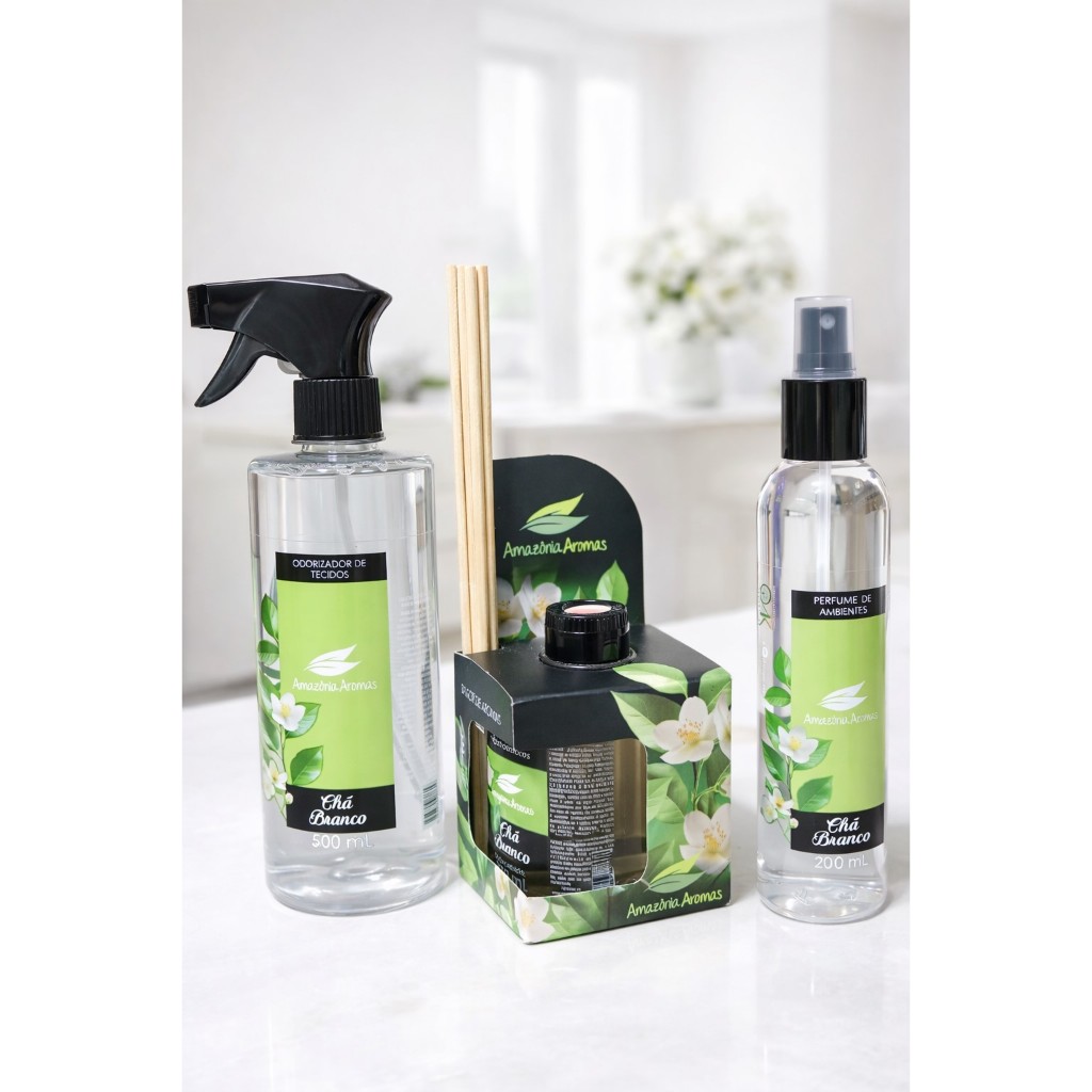 Kit Aromatizador Chá Branco 3 peças: Difusor de ambiente, Perfume de Ambiente e Odorizador de Tecido em Oferta na Shopee