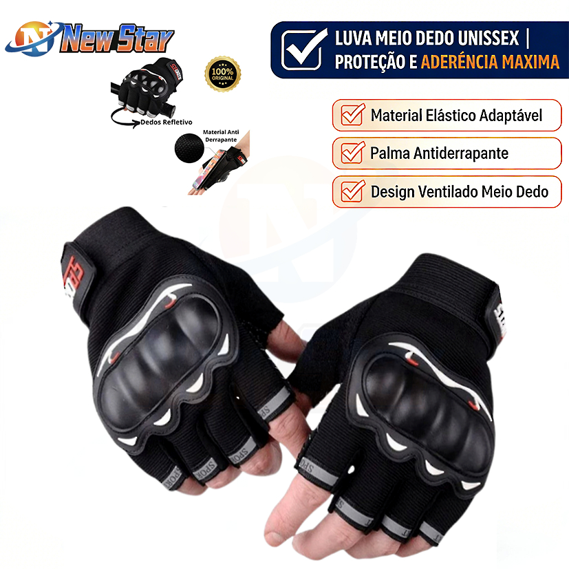 New Star Luva Meio Dedo Ciclismo Motoqueiro Academia Esporte Crossfit Preto Tamanho Único