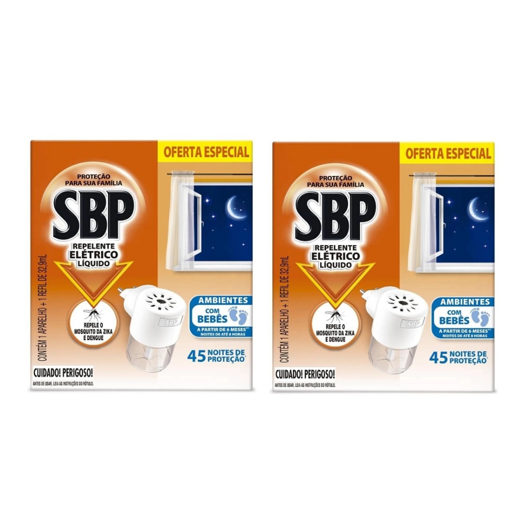 Kit 2 Aparelho Elétrico + 2 Refil Repelente Líquido SBP 35ml