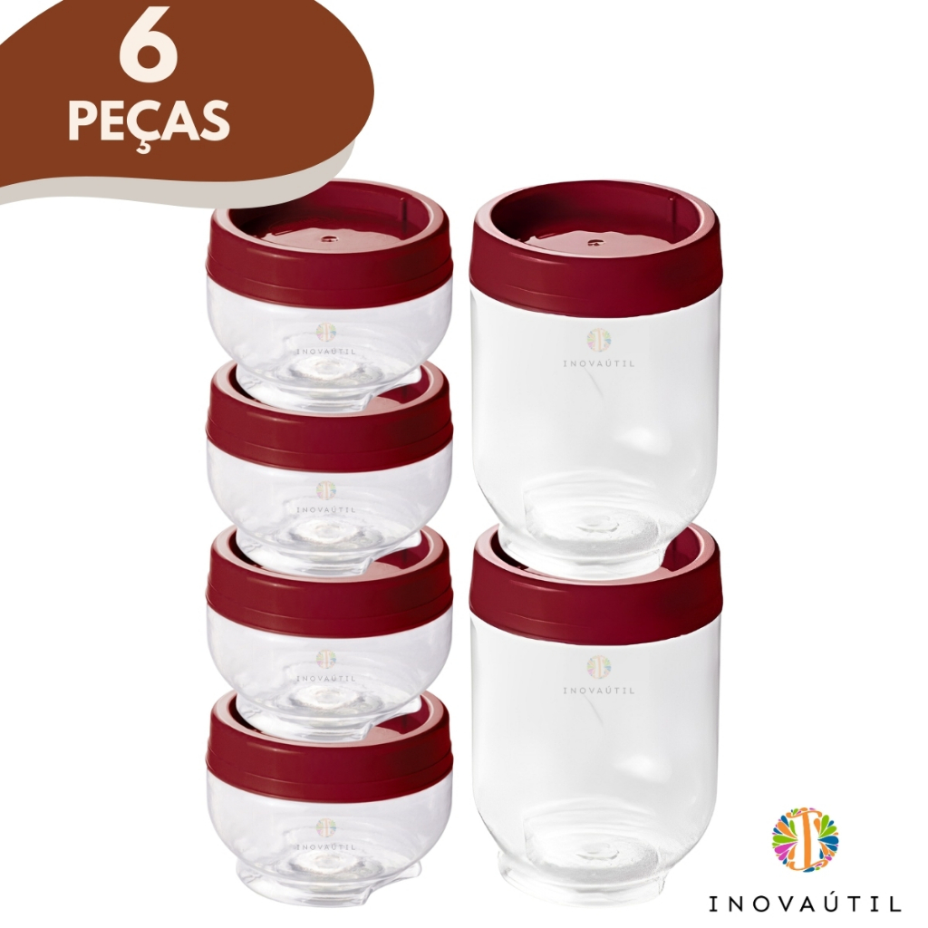 Porta Tempero Empilhável Kit 6Pçs 4-155ml e 2-380ml Gire e Trave Tampa Rosca Organizador Condimentos em Oferta na Shopee