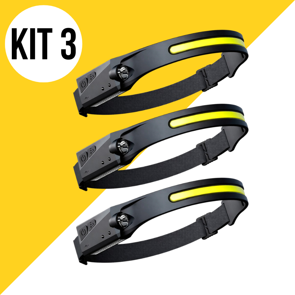 Imagem Kit 3 Lanterna De Cabeça Recarregável Led Corpo Motion Camping Torch Light Lamp Com Usb