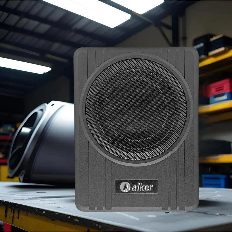 Subwoofer Ativo Aiker 8 Pol 600w Caixa Slim Compacto Amplificado Carro ASW-0820 ASW0820