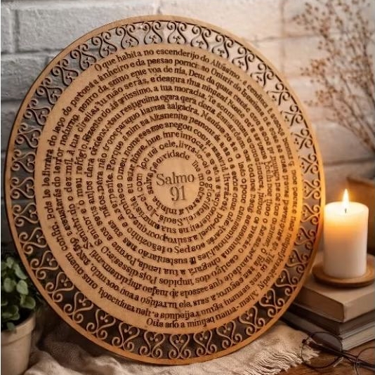 Imagem Placa/Mandala decorativa/Quadro Salmo 91 em MDF crú