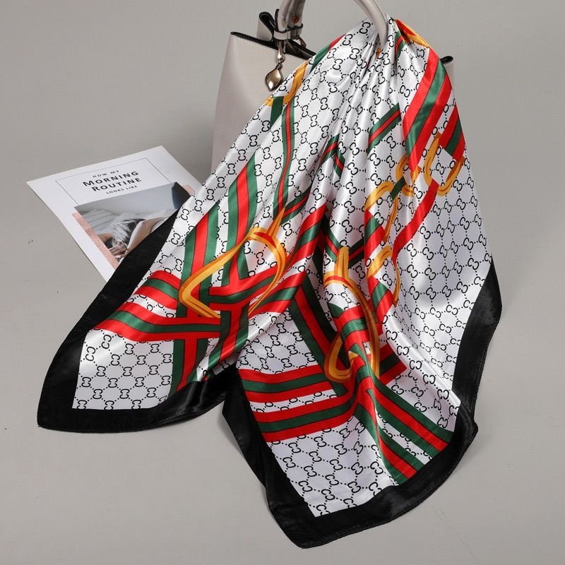 Lenço Cetim Bandana Cachecol Seda Colorido Feminino Luxo Elegante Echarpe Lenço para Praia 90cmx90cm Lenço Grande