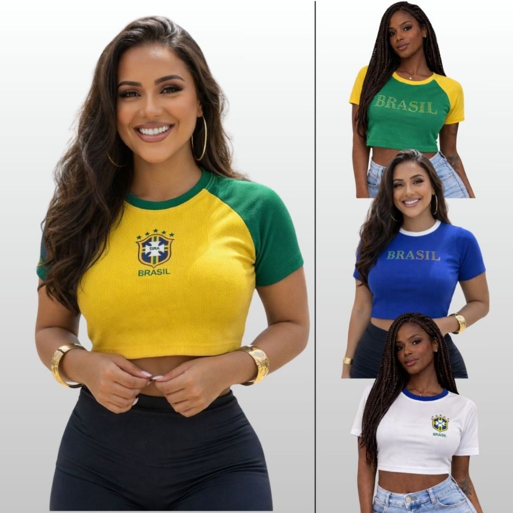 Cropped Feminino Manga Ribana Copa do Mundo Rio de Janeiro Verão Praia 2026