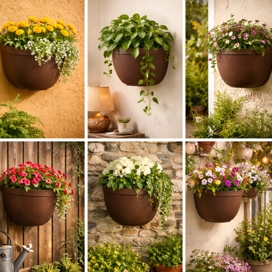 Kit 2 Vasos De Parede Meia Lua 1,8 Litros Plantas Mudas Flores Decoração Jardim vertical Marrom