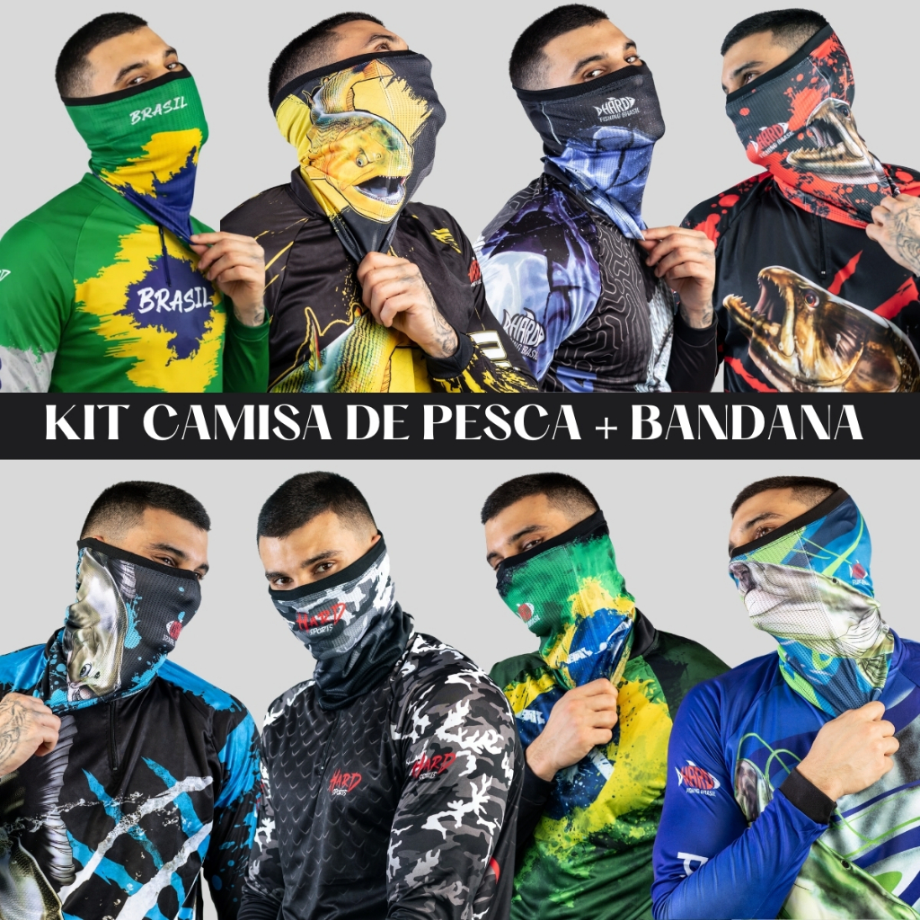 Kit Camisa Camiseta Blusa De Pesca + Bandana Balaclava Com Proteção Térmica Uv50 Tecido Dryfit Leve em Oferta na Shopee