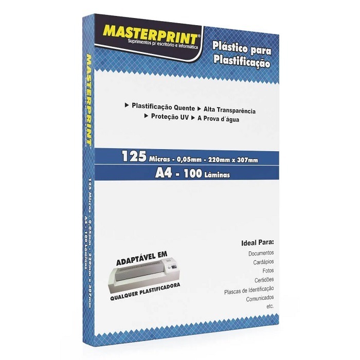 Polaseal Para Plastificação A4 125 Micras Masterprint 100 Folhas | Pouch para Plastificar Documentos Laminadora