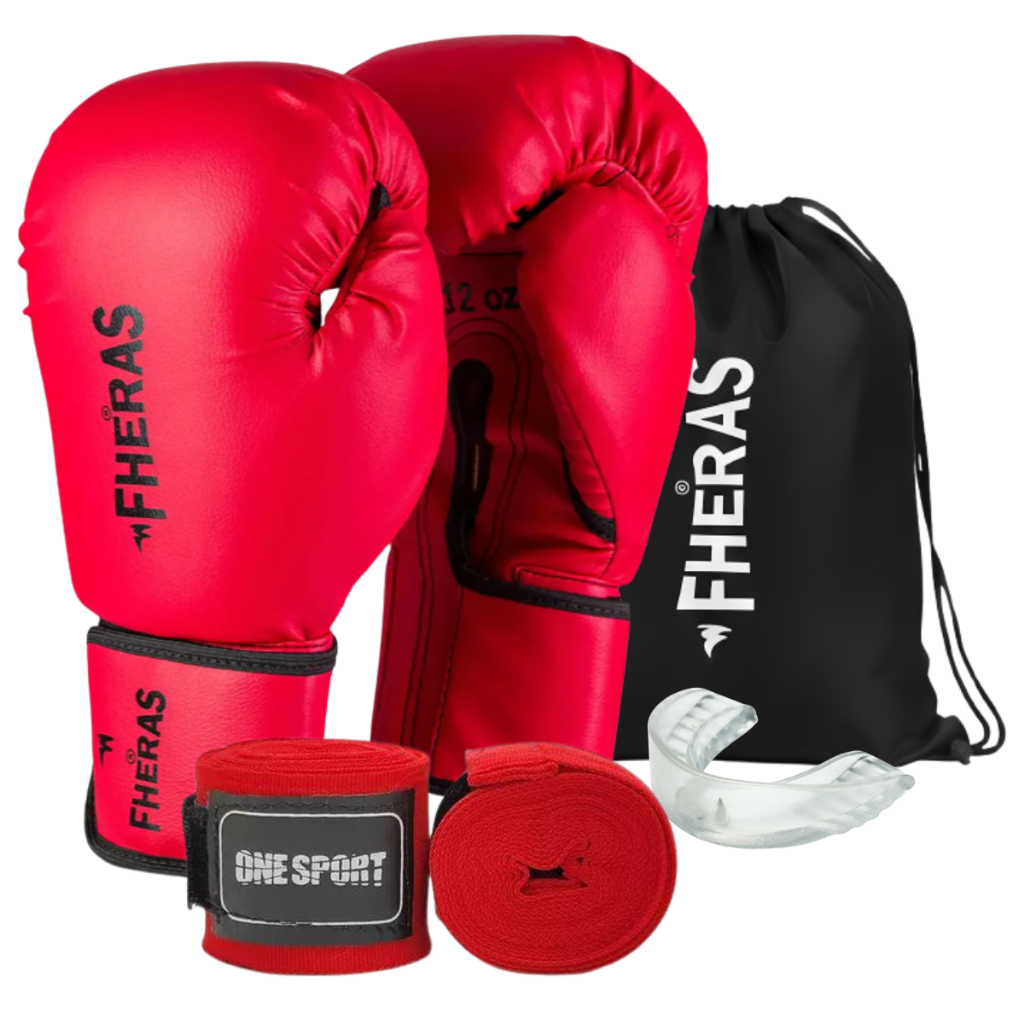Kit Luva Boxe Muay Thai Kickboxing Boxe + Bandagem 2,5m + Protetor Bucal Transparente + Mochila Saco