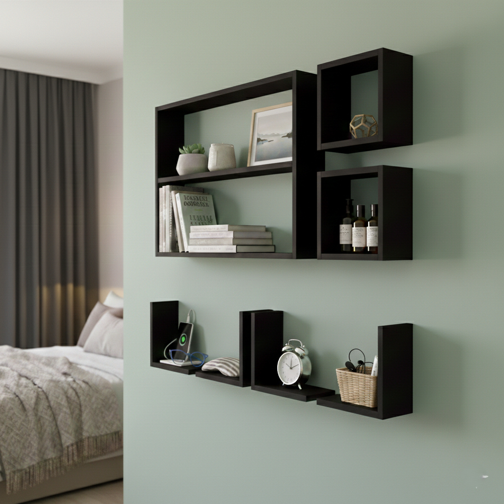 Kit Nicho Suspenso 7 Peças Modular Decoração de Sala e Quarto Em Madeira em Oferta na Shopee