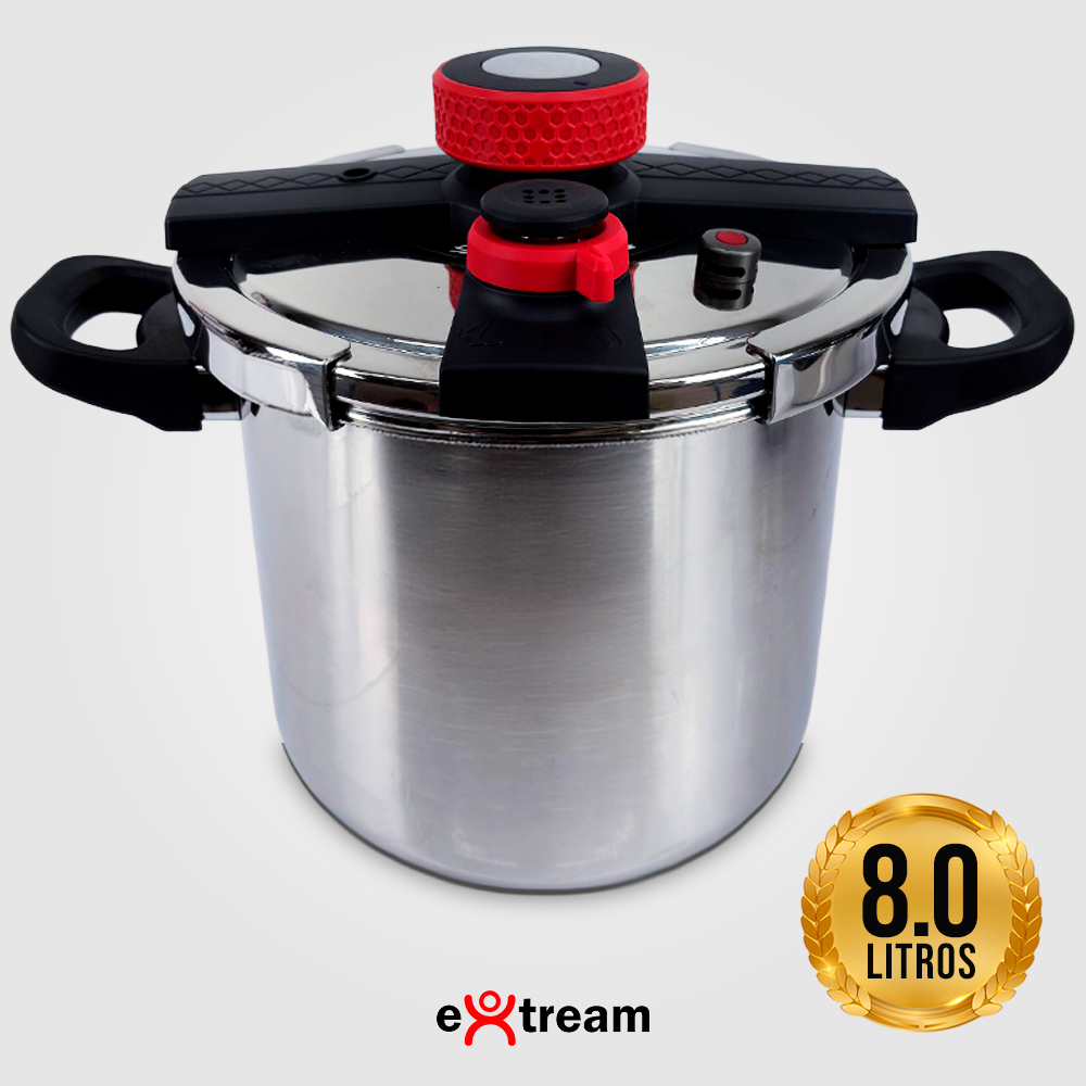 Panela de Pressão Aço Inox Fundo Triplo Sistema Antiexplosão - Extream Indução e Gás - 8L 6,2L 4,5L Fechamento Externo — imagem 2 de 2