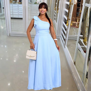Vestido Longo Feminino Duna Linho Ombro Único Elegante para Festa em Oferta na Shopee