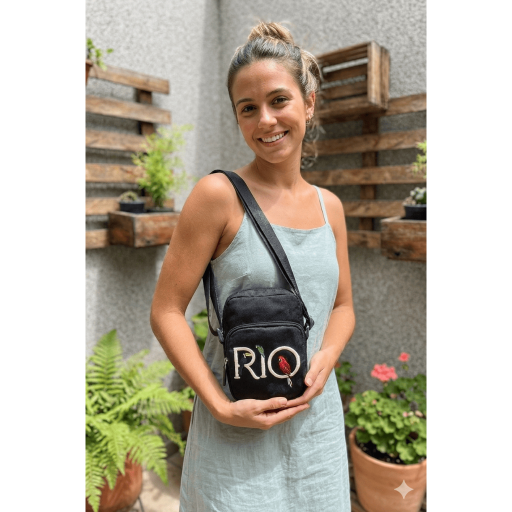 Bolsa Mini Bag Alça Transversal Regulável Rio Bordada Verão Praia