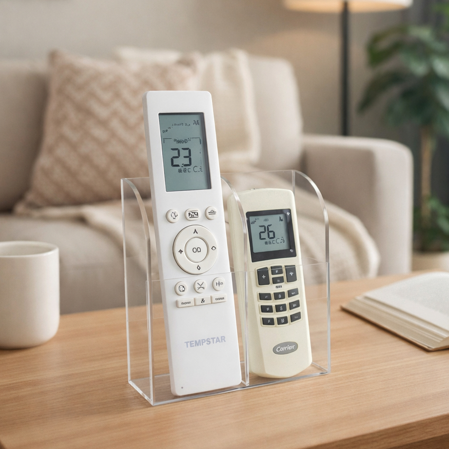 Porta Controle Remoto Acrílico Transparente Para 2 Controles Organizador Mesa Sala TV