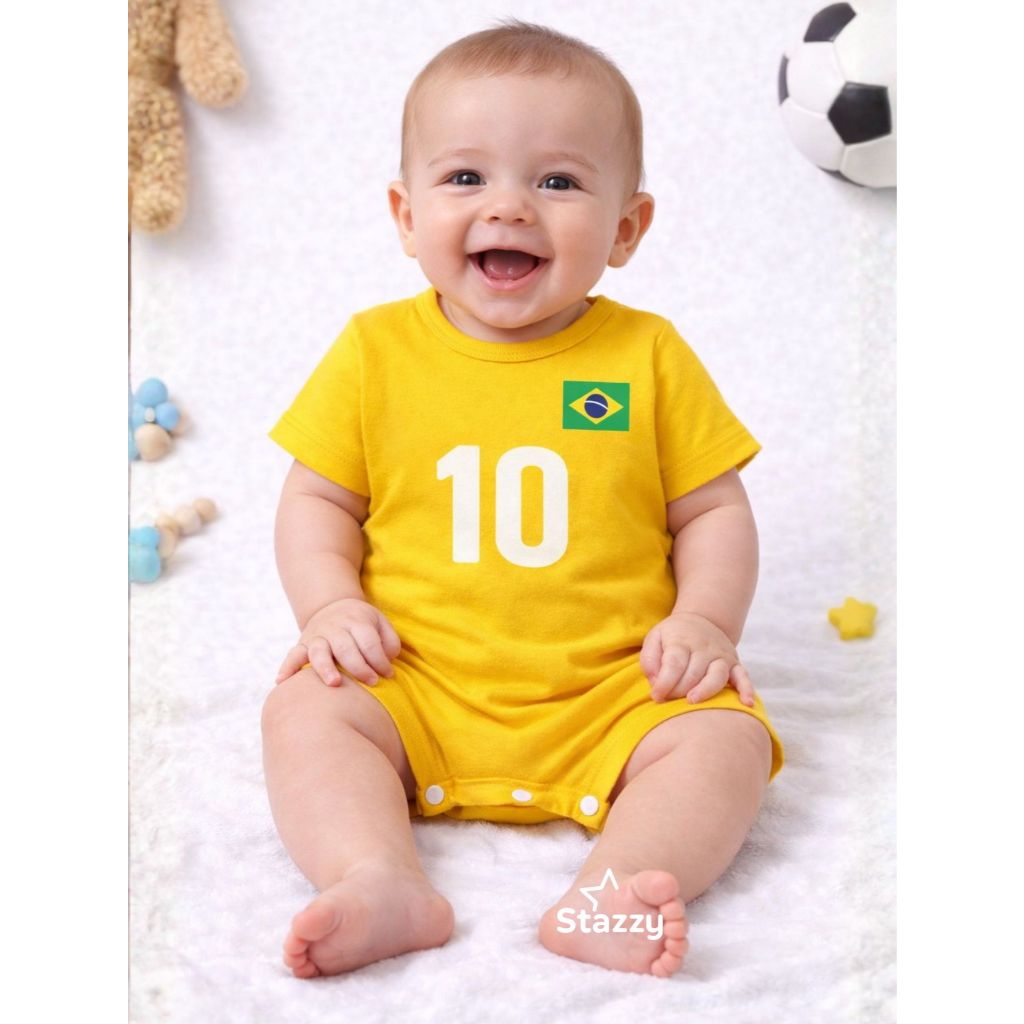 Conjunto bebê Menino Macacão Curto BRASIL COPA RN Recém Nascido Chá de Bebe Do 0 a 6 meses Brasil
