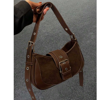 Bolsa Feminina Transversal Pequena Baguete De Ombro Com Fivela Camurça Vintage Y2K Grunge Punk em Oferta na Shopee