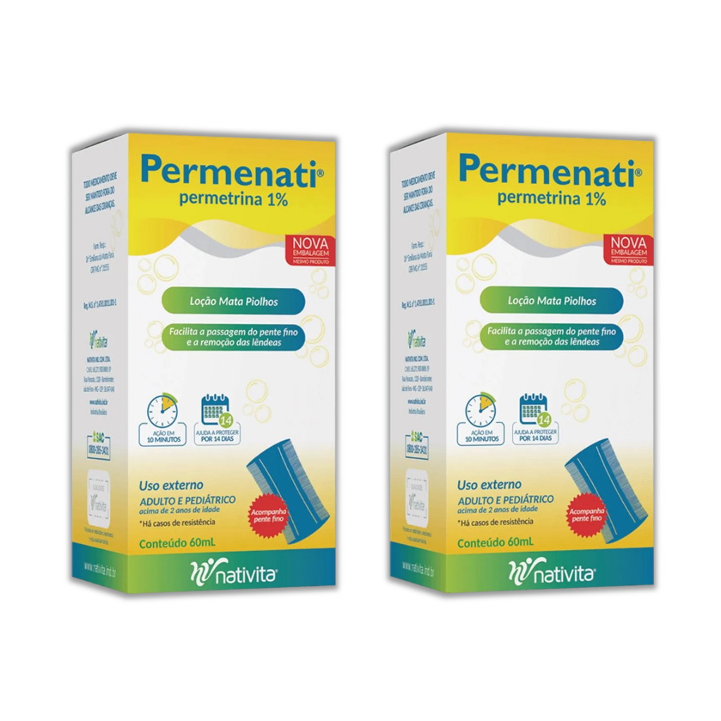 Kit Com 2 Permenati Permetrina 1% Loção Com 60mL Cada - Elimina Piohos e Lêndeas em Oferta na Shopee