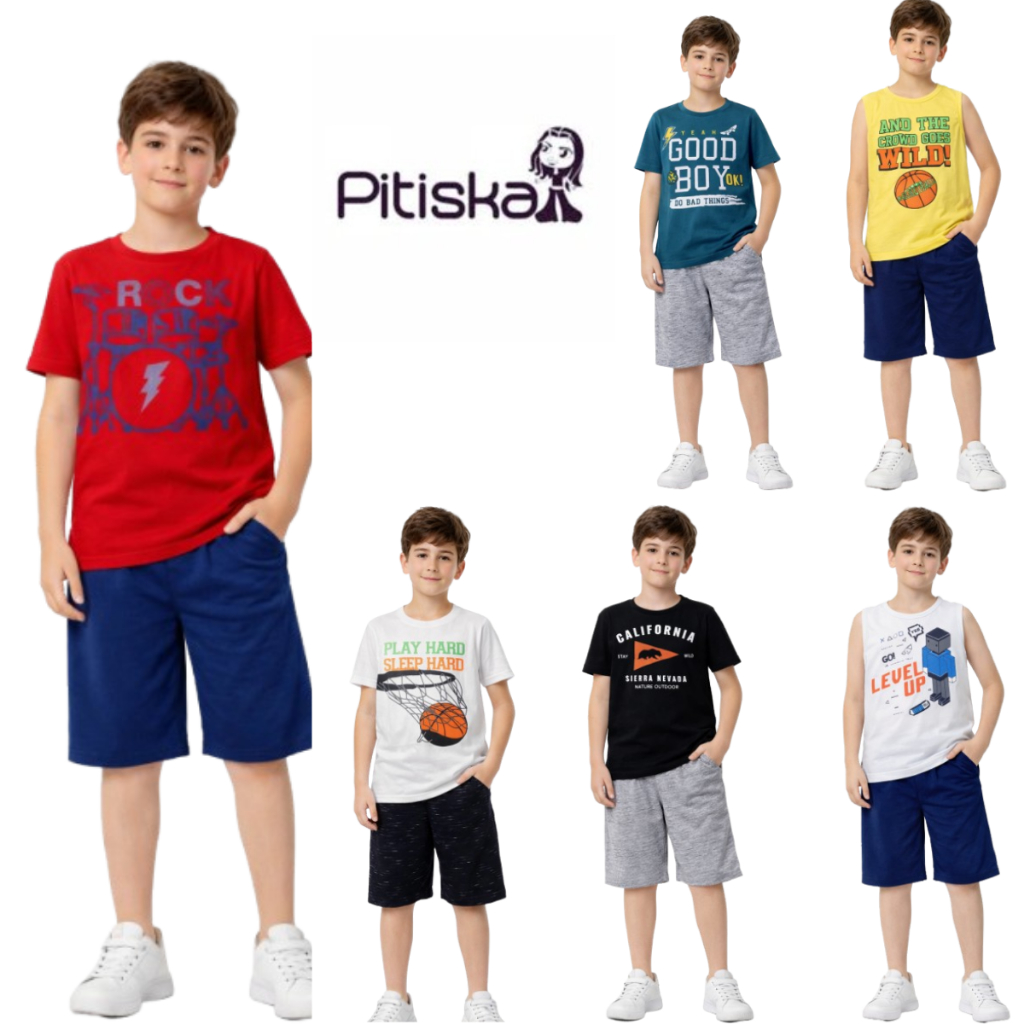 Conjunto Menino Infantil Juvenil Verão Pitiska Casual Short Bermuda Confortável Tamanho 12 a 16