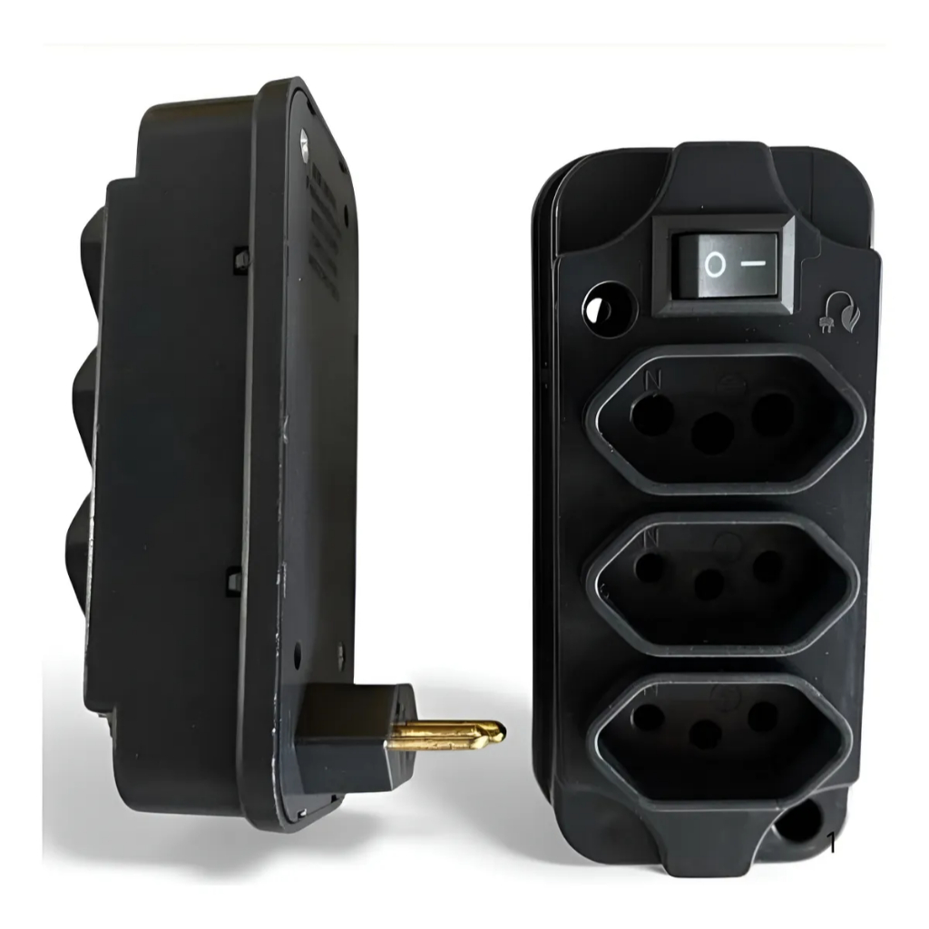 KIT C/2 Un.Benjamim Tomada Tripla Botão Liga Desliga Bivolt Proteção 127/220v clip-icon Benjamim Tomada Tripla Botão Lig