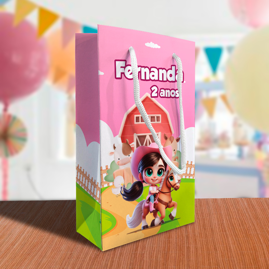 Sacolinha Boiadeira Ana Castela Personalizada Festa Lembrancinhas Kit Festa Sacola Fazendinha Rosa