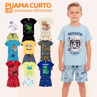 Kit Sortido 4 Peças Pijama Infantil Menino Manga Curta 1 Ao 10 - 2 Conjuntos Pijamas Infantil para Meninos em Oferta na Shopee