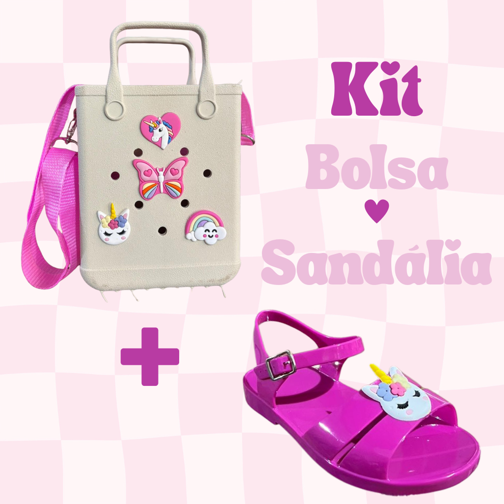Kit 2 Itens Bolsa + Sandália Infantil Menina com Solado Antiderrapante e Cores Variadas