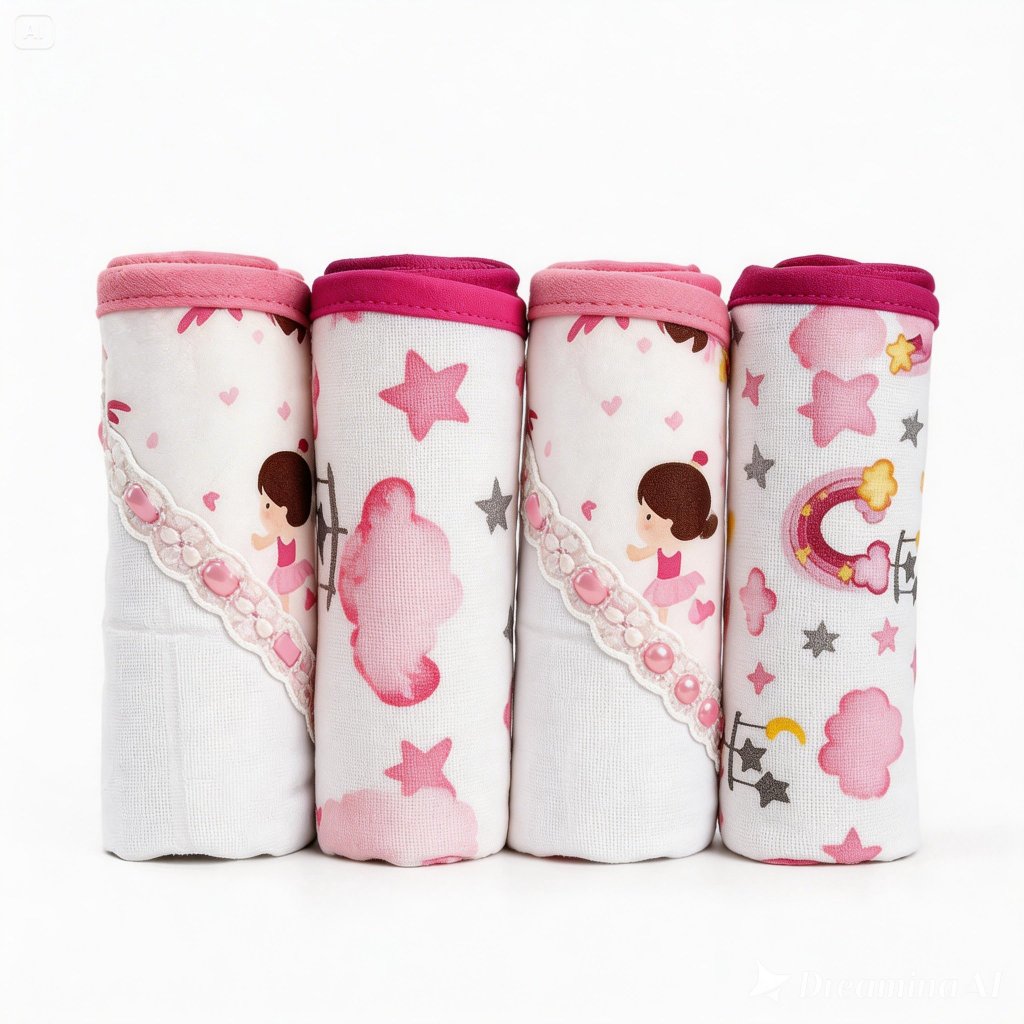 Kit 4 Toalhas de Boca Infantil  sem prendedor 40x35 Bailarina e Arco-Íris Recém-Nascido