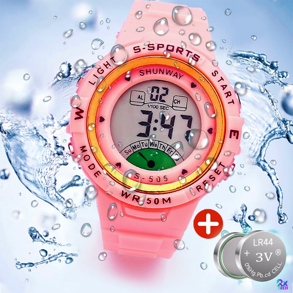 Relógio Infantil A Prova De água Exercícios Original Relógios 2 Pilhas Bateria Femininos Led Esportivas Cronômetro em Oferta na Shopee