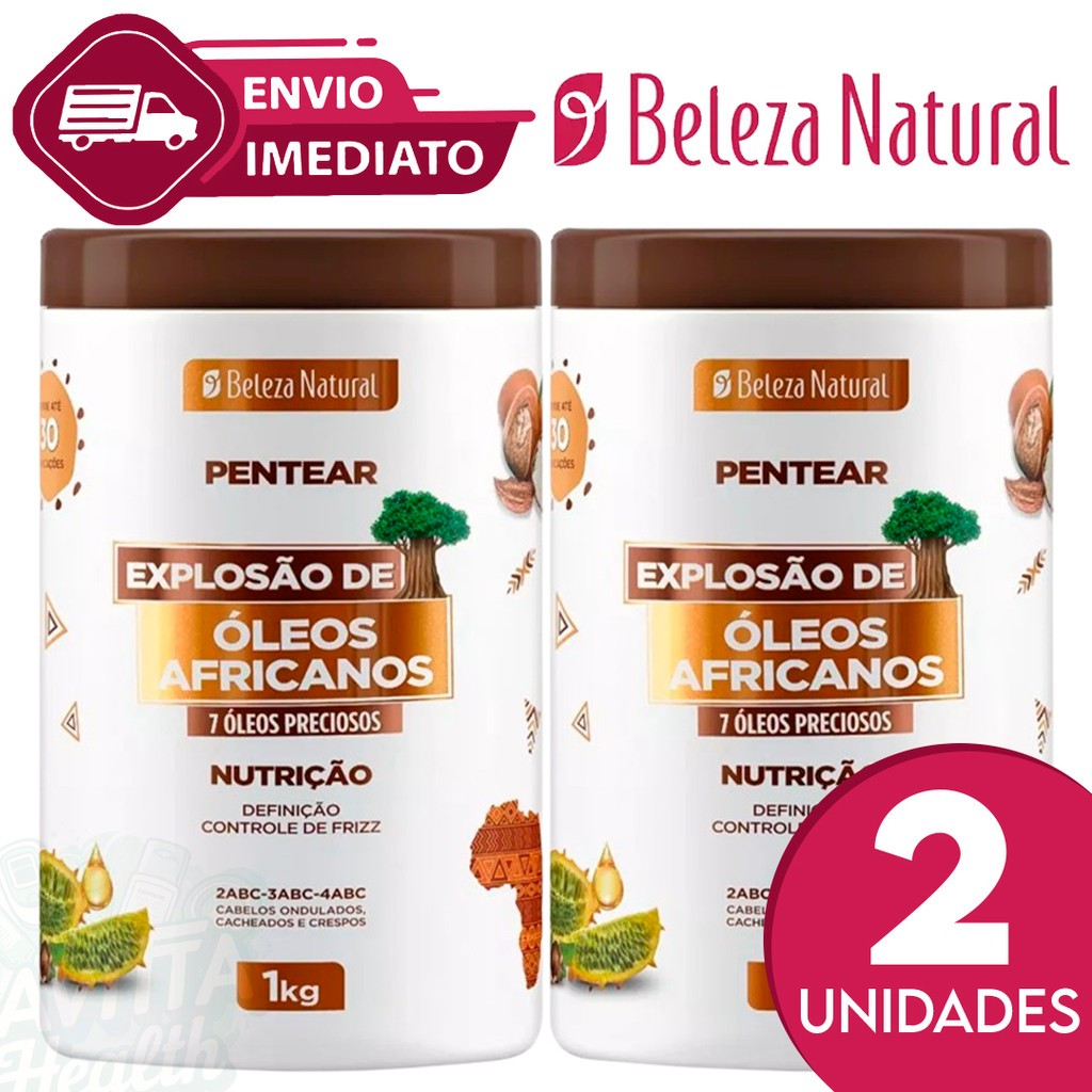 Kit C/2 Creme De Pentear Cachos 1Kg de Explosão de Óleos Africanos Beleza Natural Consistente Define