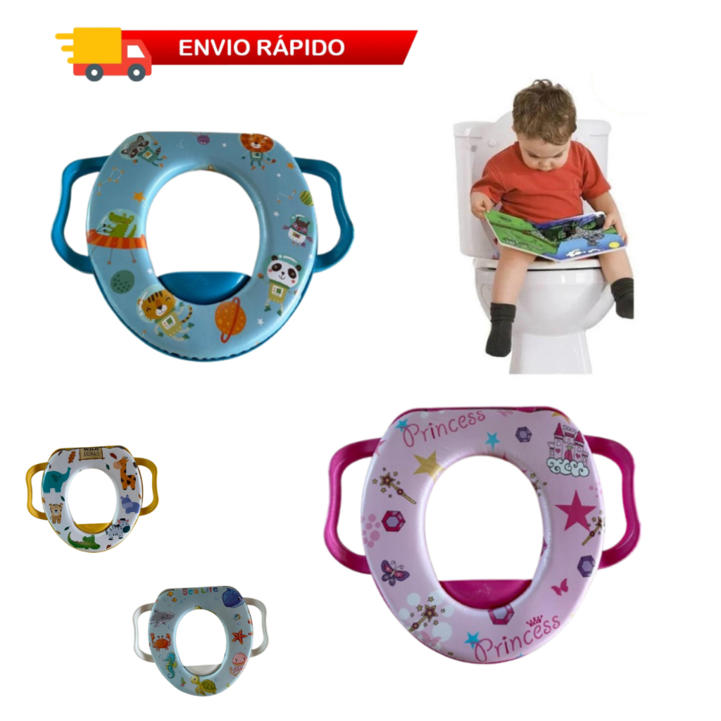 Assento Sanitário Redutor Vaso Infantil Com Alça de Segurança Almofadado Confortável Estampas Diversas em Oferta na Shopee