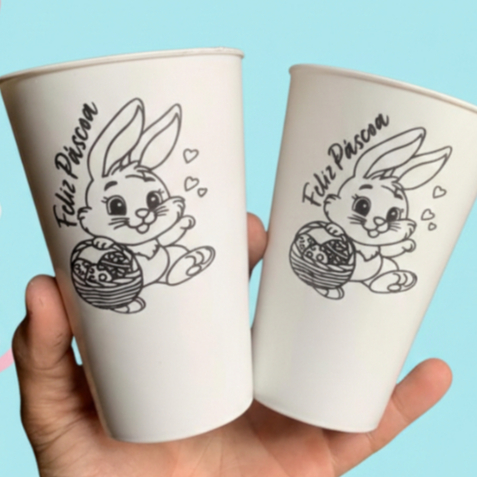 Kit 20 Copos  Feliz Páscoa plástico 320ml lembrancinha, interativo, crianças, colorir, coelhinho em Oferta na Shopee