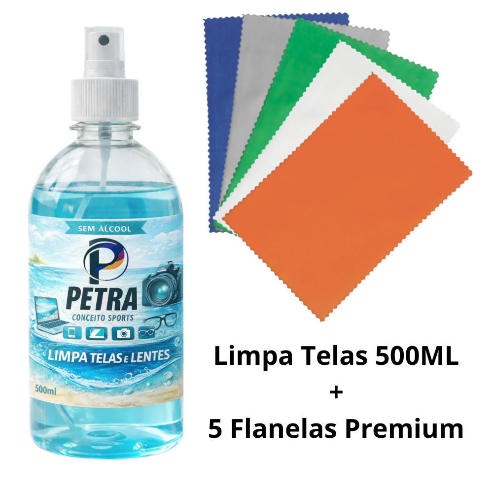 Kit Limpa Telas  500ml + 5 Flanelas – Celular Monitor Tv Notebooks Limpa Óculos  Petra Sports em Oferta na Shopee
