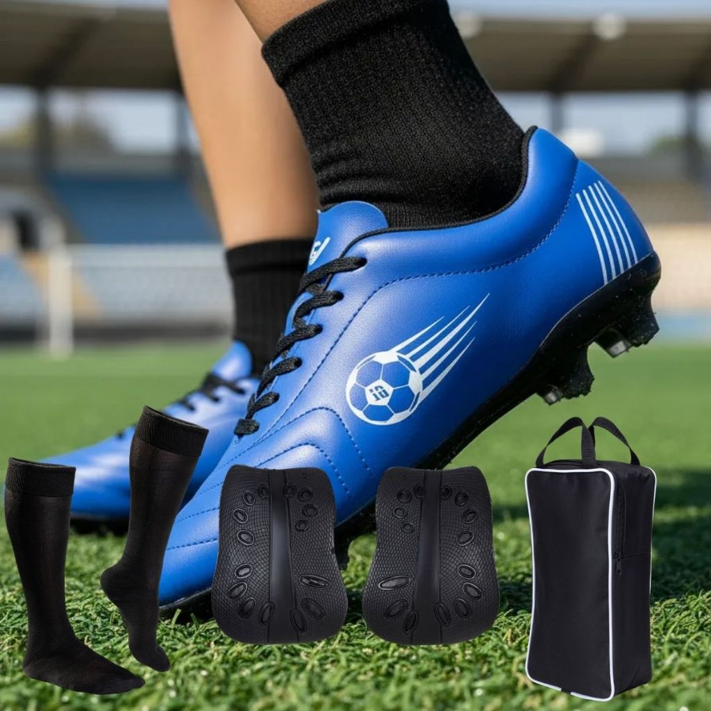 Chuteira Campo Adulto Trava Futebol Grama Meião Porta Chuteira Caneleira Resistente Treino Jogo