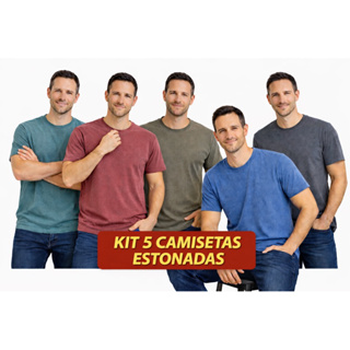 Kit 5 Camisetas Estonadas Masculina 100% algodão P ao GG em Oferta na Shopee