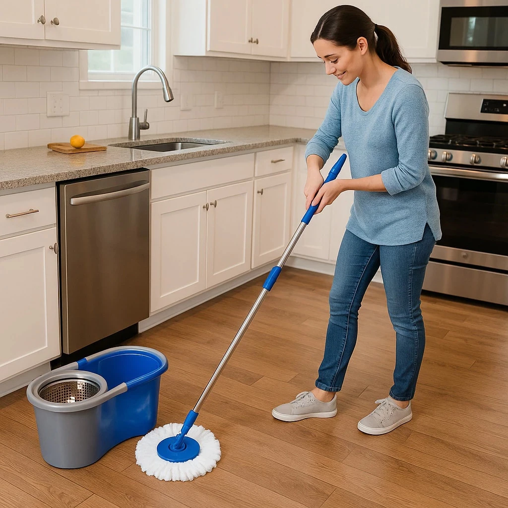Mop Giratório 360° Com Balde Esfregão Microfibra Limpeza Piso Rodo Spin Lavável INOX OU PLASTICO