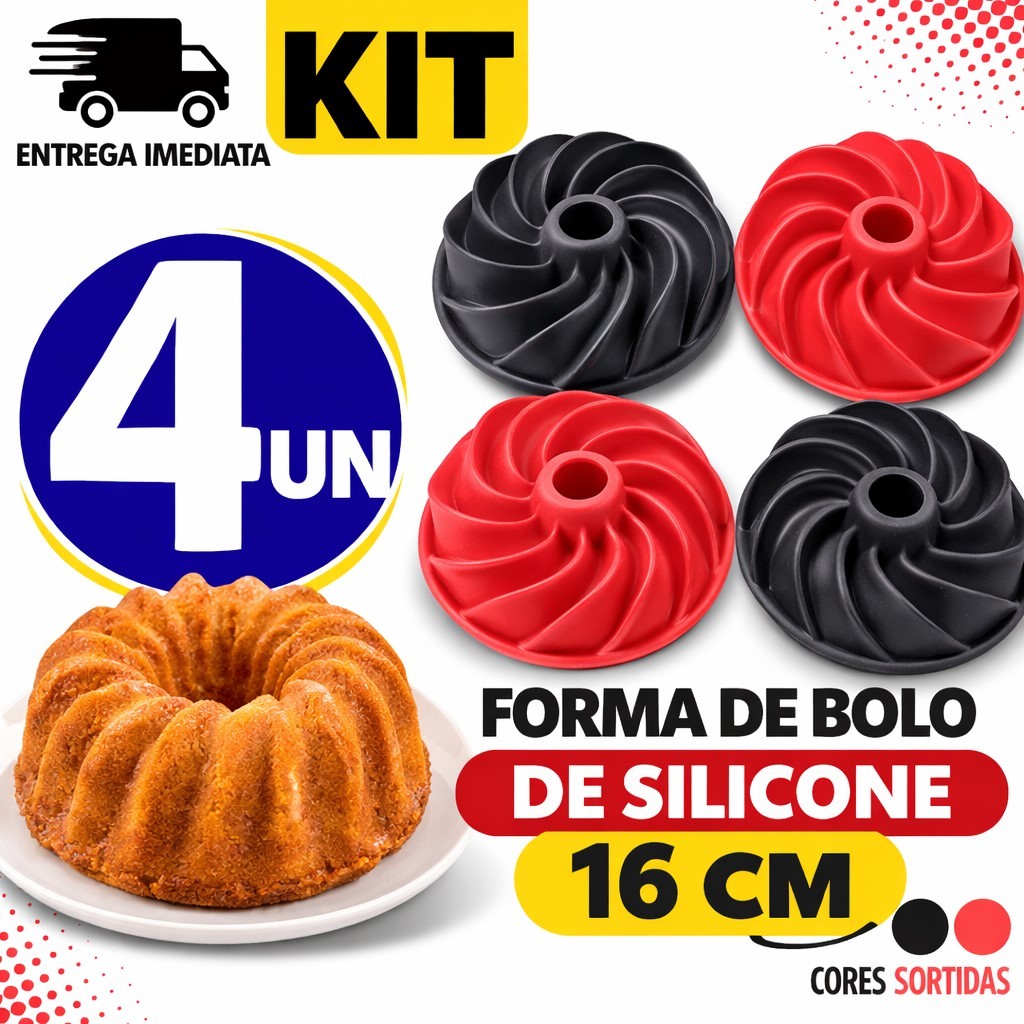Kit 4/3/2/1 Uni, Forma De Bolo Redonda Com Furo Assadeira De Bolos Silicone Cozinha 16cm