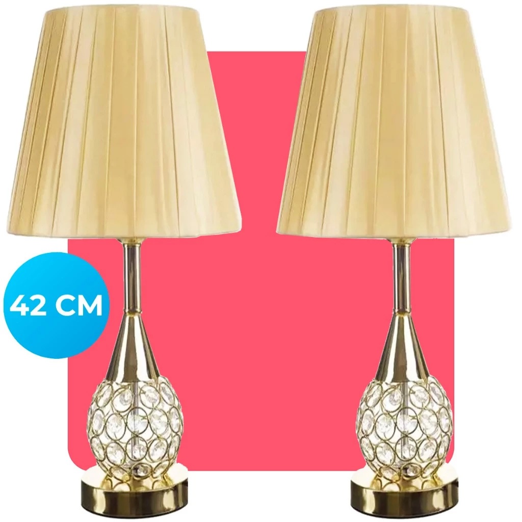 Kit 2 Abajur Luminaria Decorativo Quarto Sala Criado Mudo Cristal Com Led 42cm Tippi