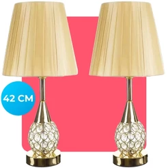 Kit 2 Abajur Luminaria Decorativo Quarto Sala Criado Mudo Cristal Com Led 42cm Tippi
