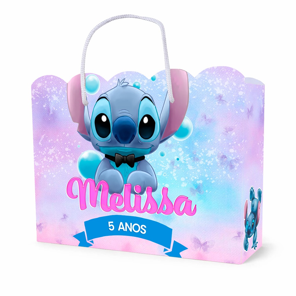 Sacolinha Personalizada Stitch Pegue e Monte | Lembrancinha Festa | Nome e Idade