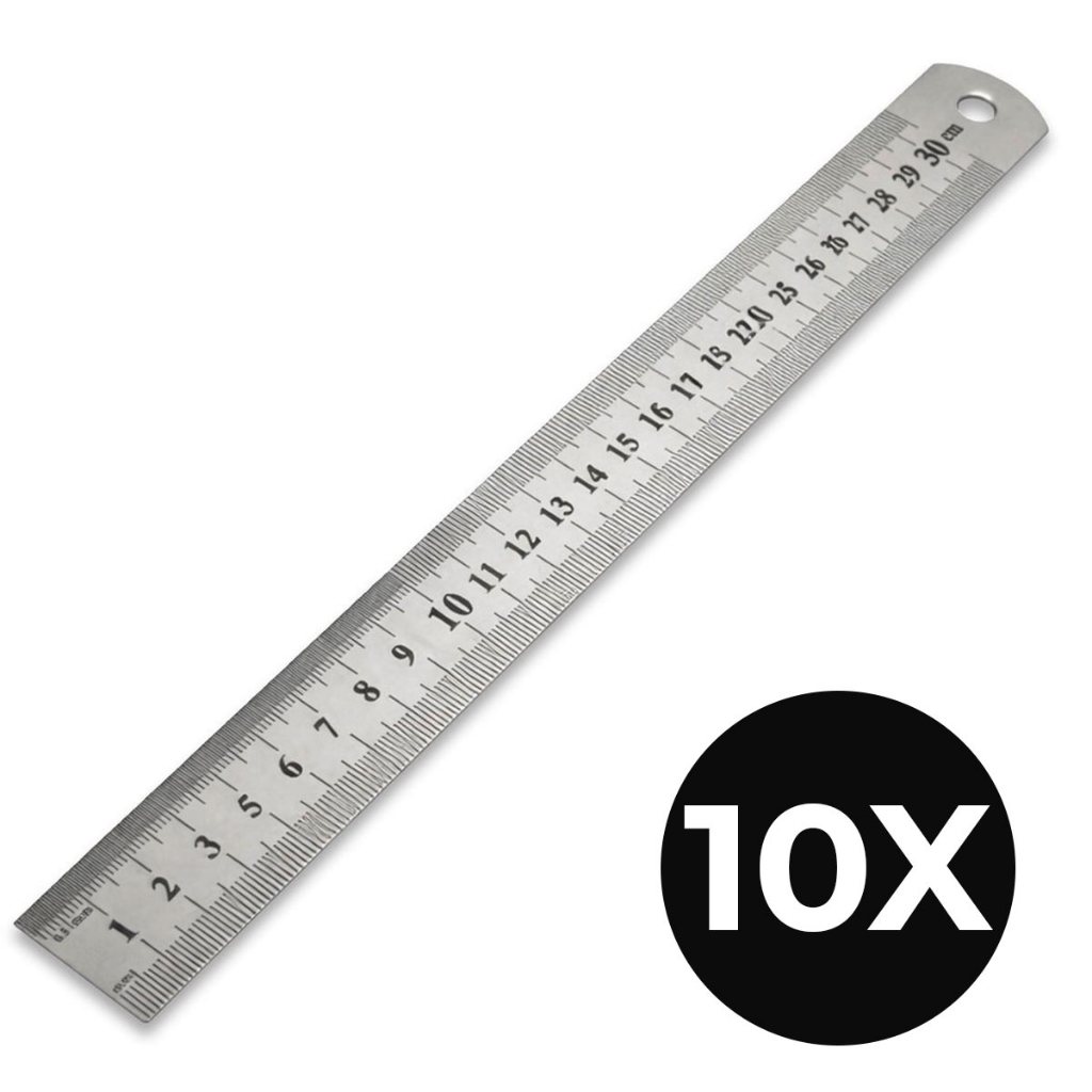 Jogo com 10 Réguas 30cm Metal Graduada Aço 30cm 12 Polegadas Graduação Dupla