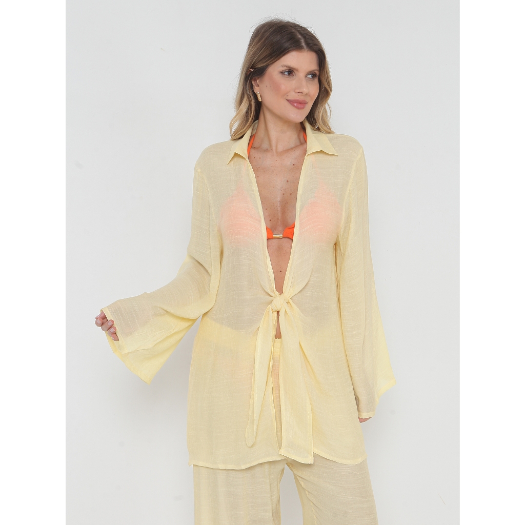 CONJUNTO Chemise DE amarrar na frente Nó na gola Casa 8045