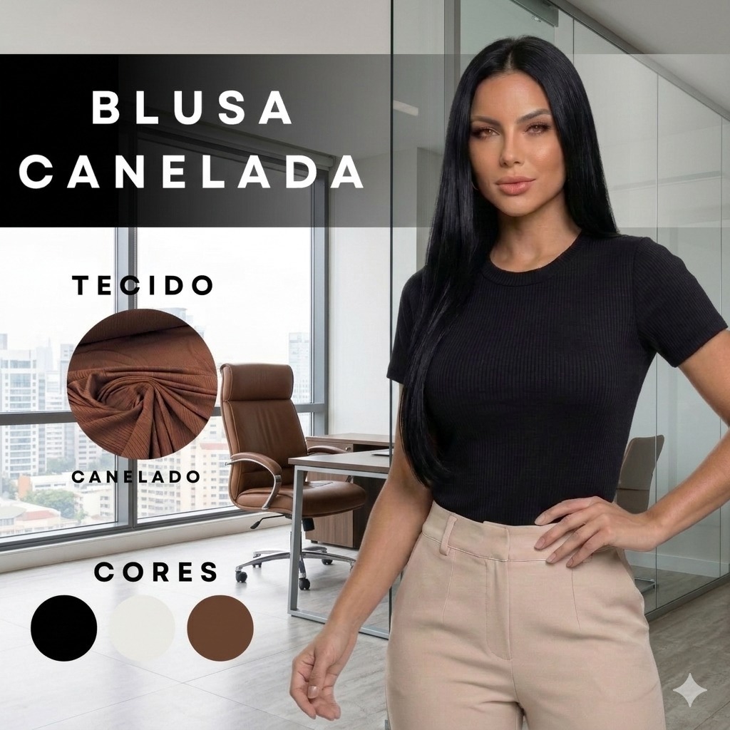 Kit 2 Blusas Feminina Estilosa Ribana Canelado Camiseta Casual Tendência Verão