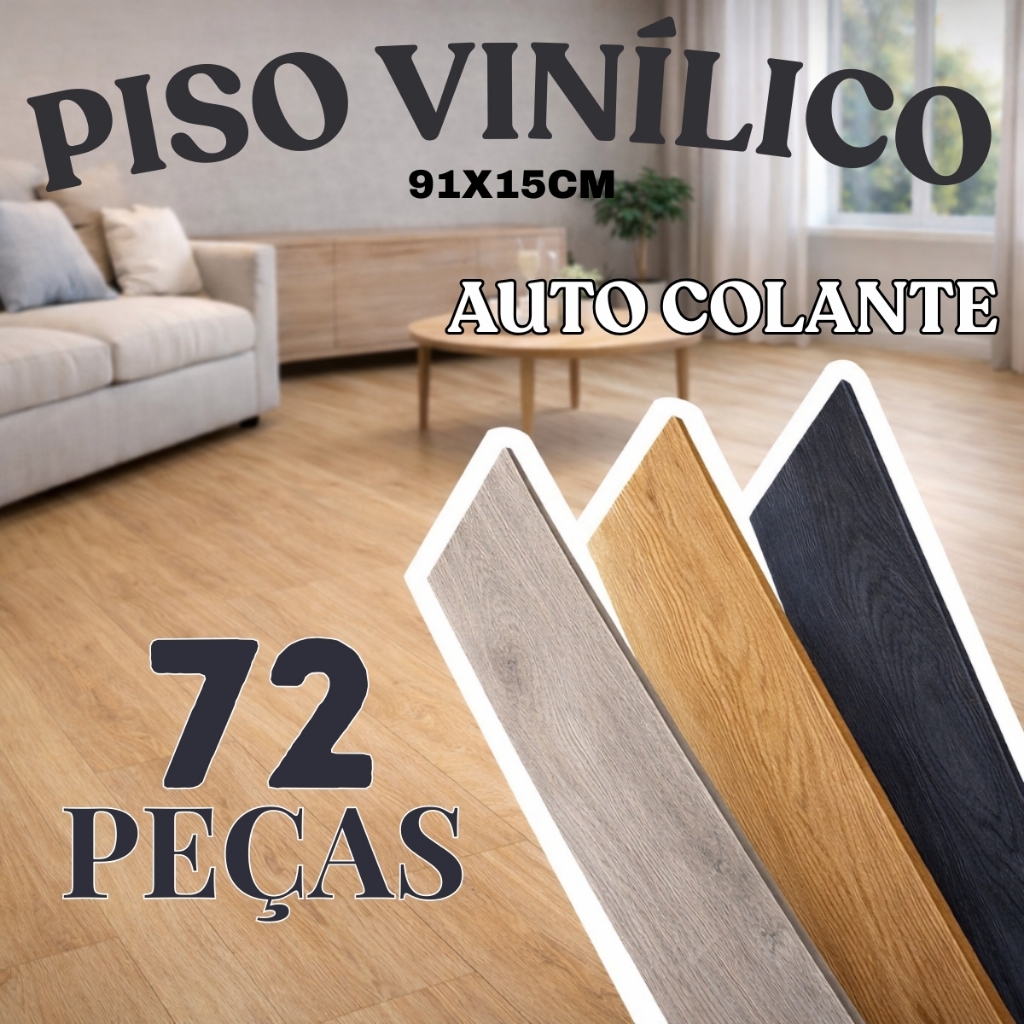 10m² 72PÇS Piso Vinílico Autocolante Amadeirado Impermeável Antirrisco Lavável Fácil Instalação Alta Resistência