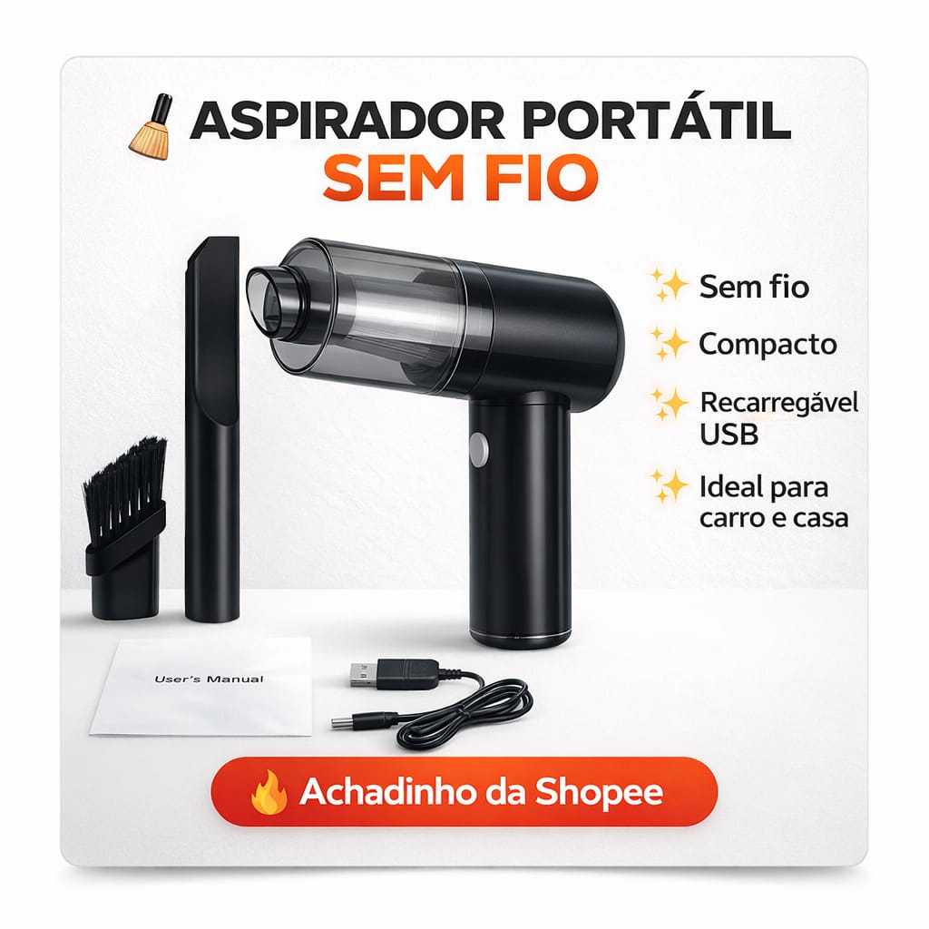 Mini Aspirador Automotivo Portátil Recarregável | Aspirador de Carro Sem Fio Potente para Bancos e Tapetes